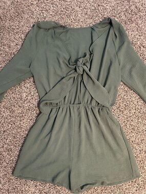 Olive Green Tie-Front Romper
